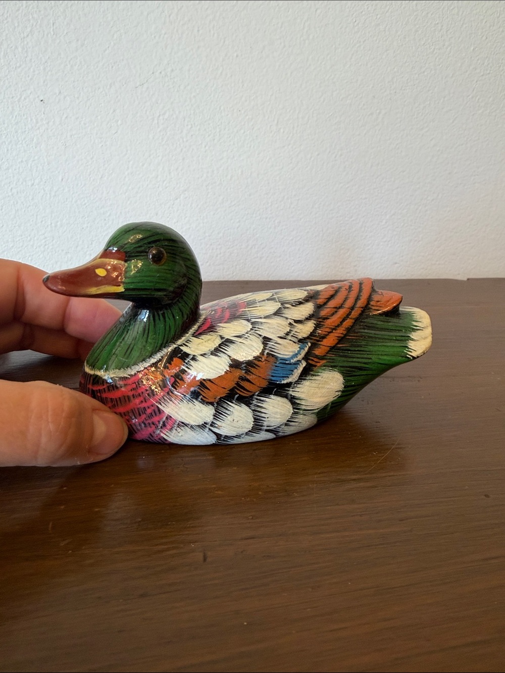 Hand-Painted Decorative Bird Figurine - Green Multi-Color